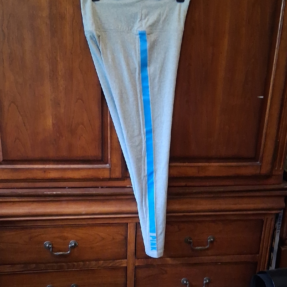 PINK Victoria's Secret Gray Leggings with Blue Stripe